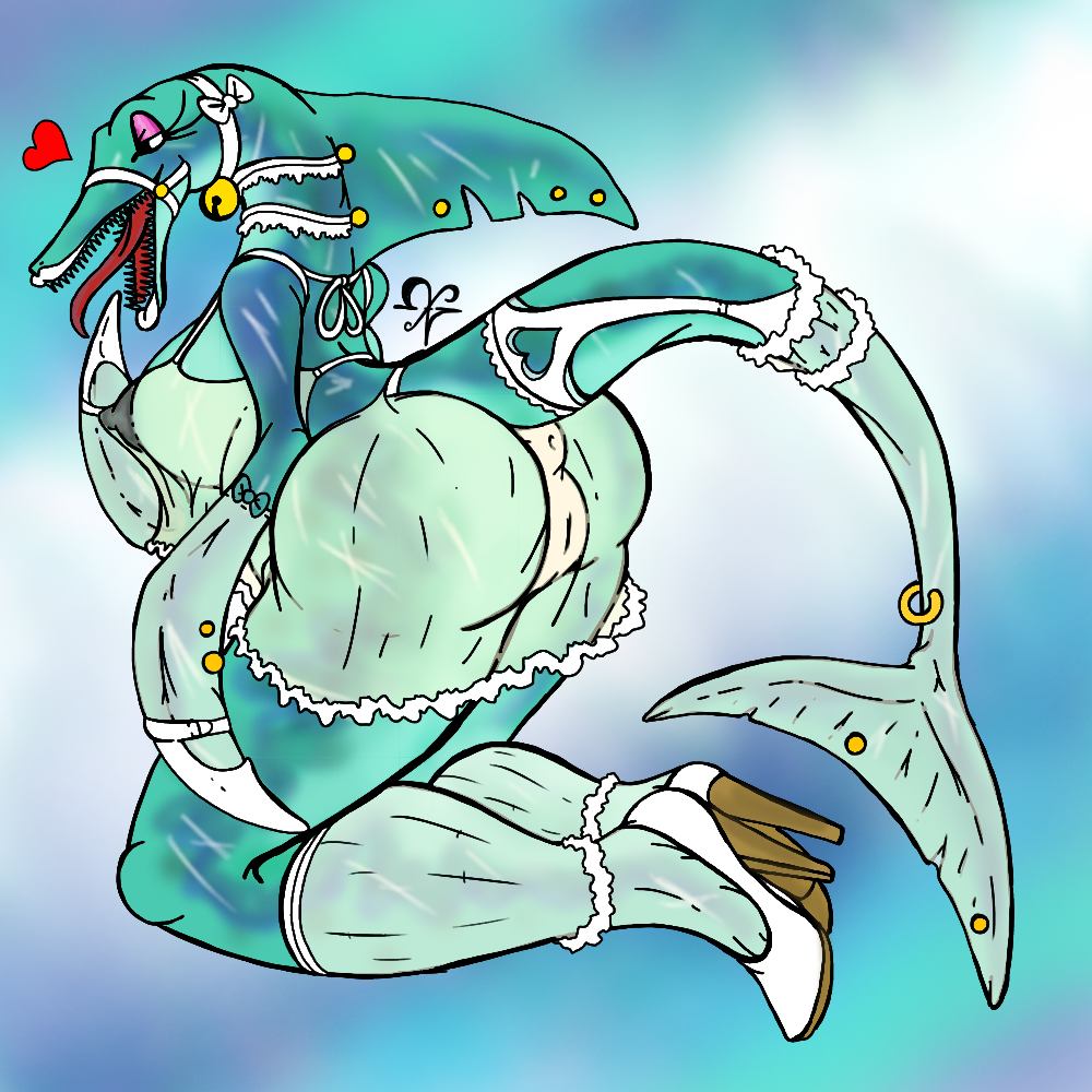 &lt;3 2015 aliasing anthro anus areola armwear babydoll bedroom_eyes bell belly big_areola big_breasts big_butt biped blue_background breasts bridal_gauntlets butt clothing countershade_face countershade_torso countershading digital_drawing_(artwork) digital_media_(artwork) dinosaur dipstick_tail dorsal_fin eyelashes eyeshadow female fin fin_piercing footwear frilly furgonomics furry-specific_piercing garter garter_belt garter_straps gloves gradient_background green_skin half-closed_eyes halter high_heels huge_breasts huge_butt ichthyosaurus invalid_tag kneeling legwear lingerie long_mouth long_tongue looking_at_viewer looking_back makeup marine multicolored_tail nipples non-mammal_breasts notched_fin nude overweight piercing pink_eyeshadow pinup pose presenting presenting_hindquarters presenting_pussy puffy_anus puffy_areola pussy raised_tail rear_view red_tongue reptile ribbons scalie seductive sharp_teeth shoes signature simple_background smile solo souzousha stockings tail_clothing tail_fin tail_piercing teeth tongue tongue_out translucent transparent_clothing white_background white_clothing white_lips