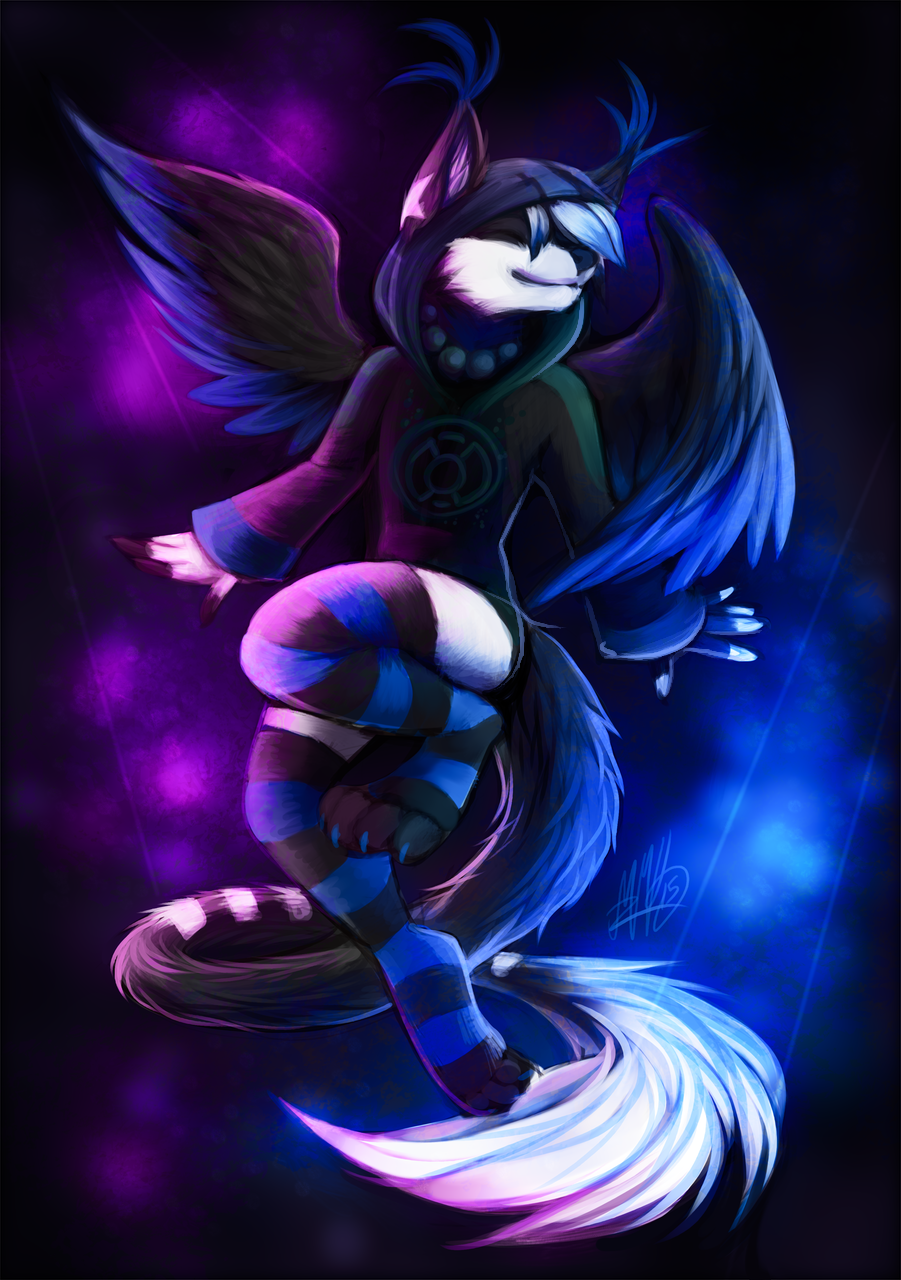 2015 4_toes 5_fingers anthro canine clothed clothing dog eyes_closed feathered_wings feathers hybrid mammal neotheta smile toes wings