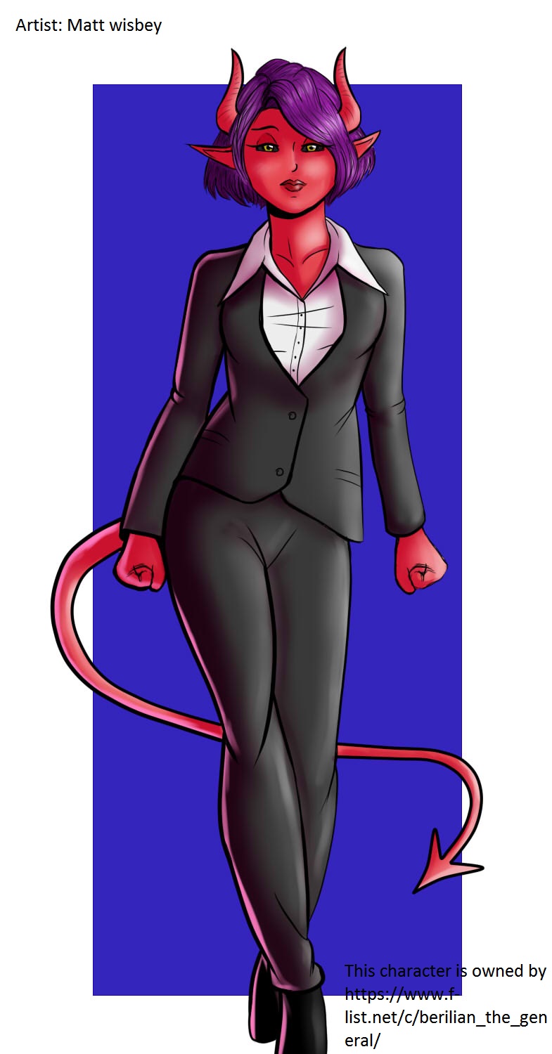 business_suit clothing condescending demon slim suit unusual_hair_colour