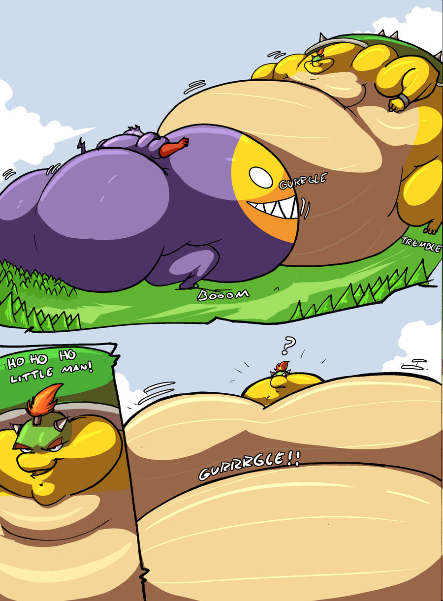 anthro belly big_belly bowser_jr. clothing digimon gloves growth hi_res horn hyper hyper_belly impmon jaeh male mario_bros neckerchief nintendo obese overweight video_games