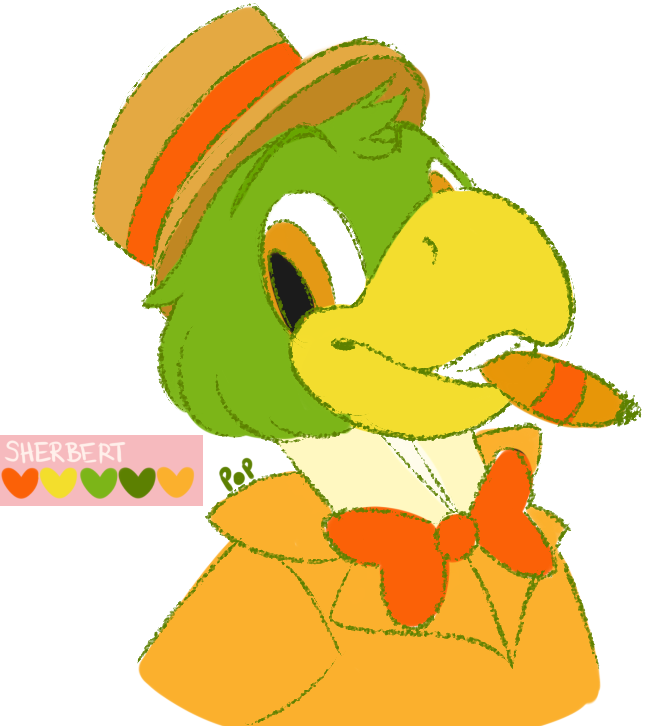 2017 avian beak bird bow_tie cigar disney feathers green_feathers grin hat head_tuft headshot_portrait jos&eacute;_carioca orange_eyes parrot portrait restricted_palette signature simple_background smile snafuangel solo the_three_caballeros tuft white_background yellow_beak