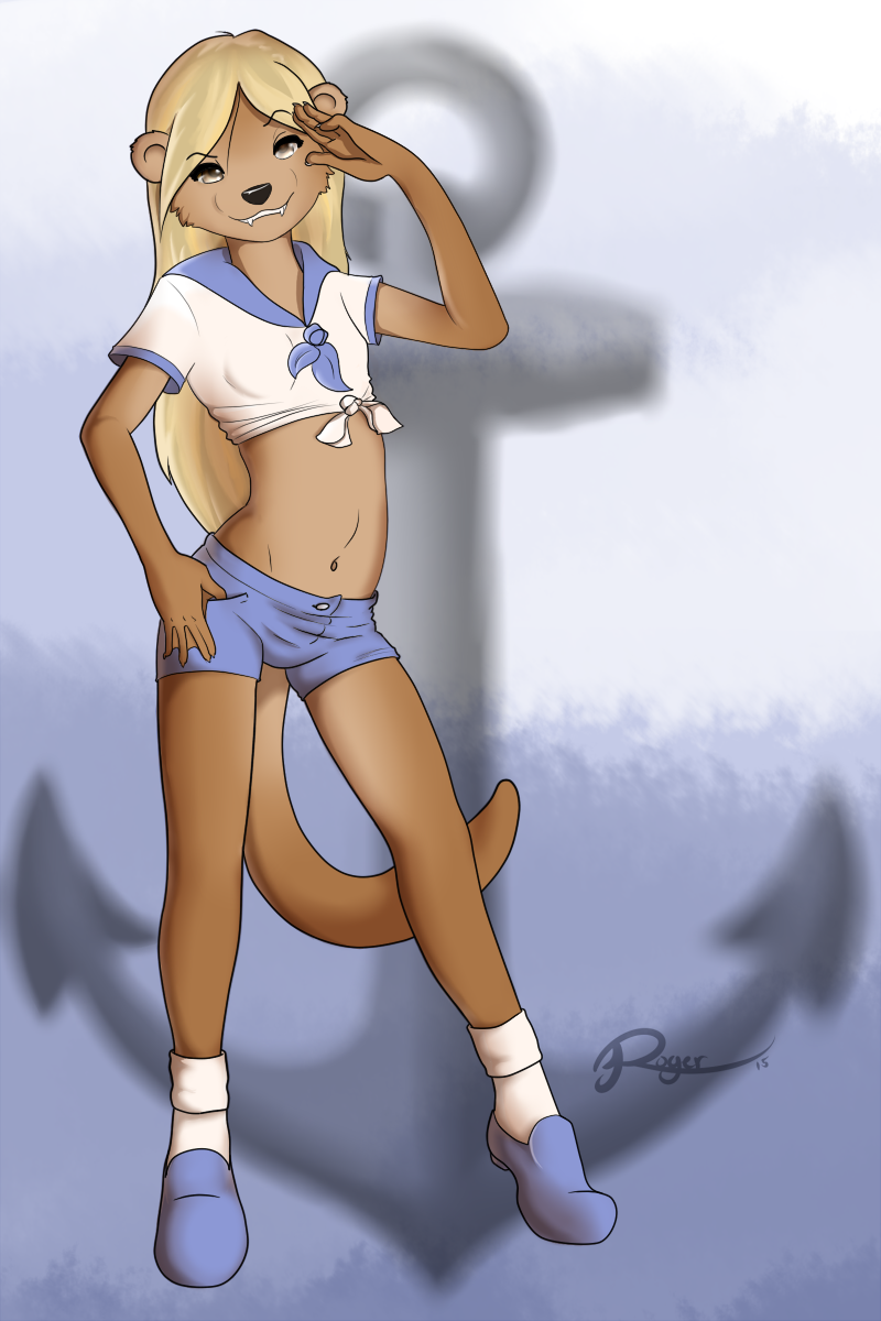 blonde_hair clothed clothing cozy cute female flat_chested hair mammal mustelid otter roger sailor teenager young
