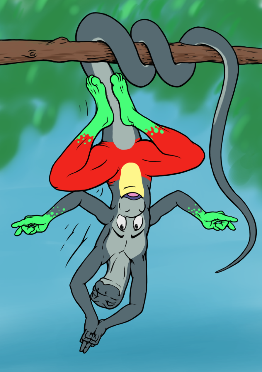 amphibian anthro conjoined frog male meditation menagerie merging outside reptile scalie simple_background snake tree upside_down what what_has_science_done why