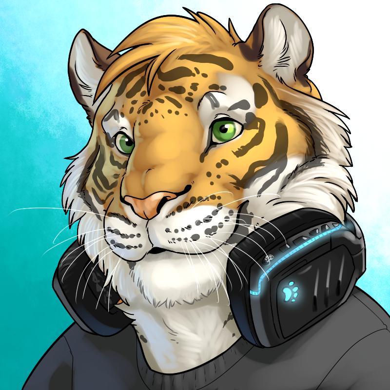 clothed clothing eclipsewolf feline fluffy_cheeks gaming gray_shirt grey_shirt headphones headset icon invalid_color mammal sarge_the_tiger stripes tiger whiskers