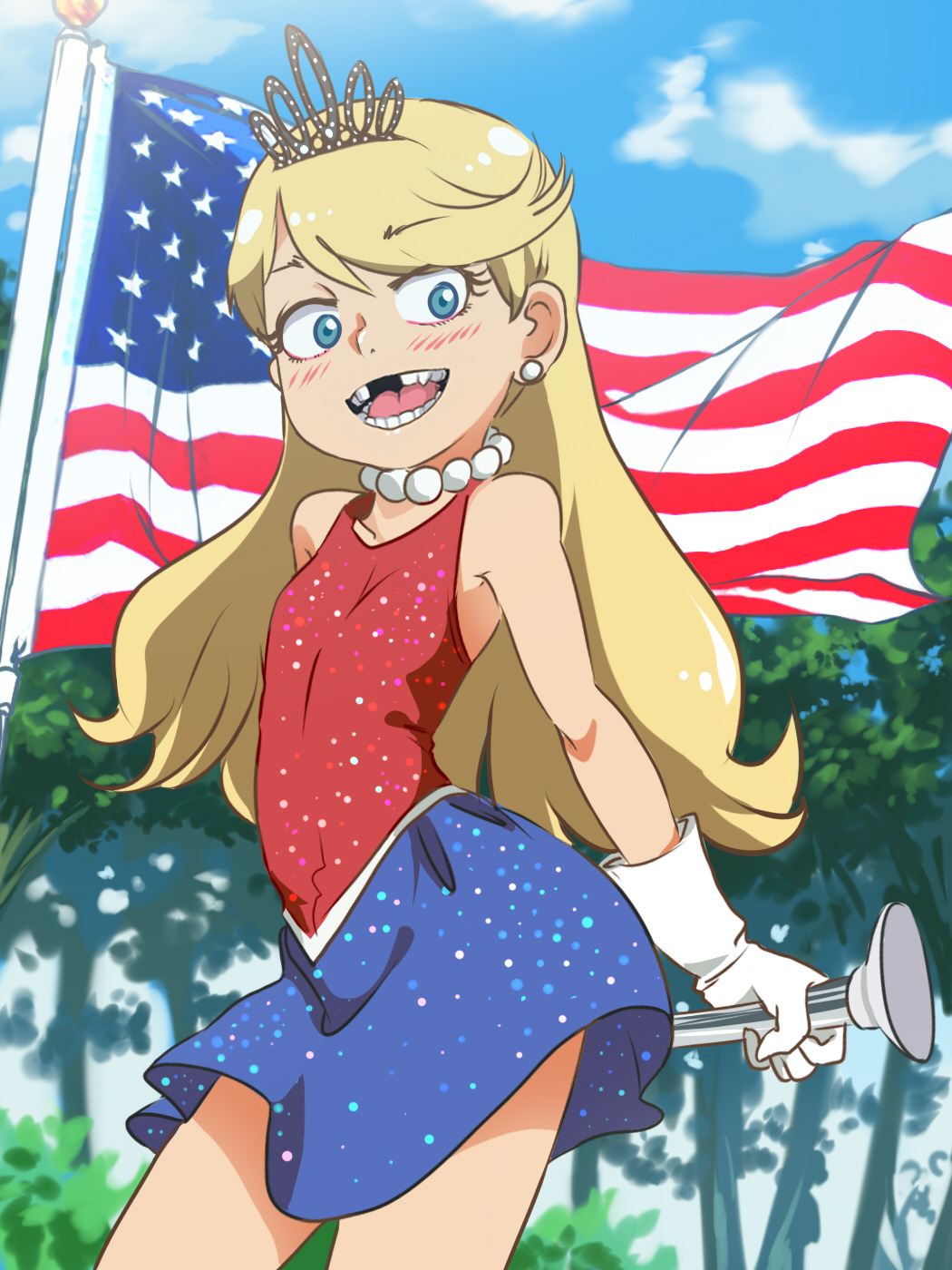 4th_of_july america blonde_hair blue_eyes child flag lola_loud missing_teeth patriotic skirt