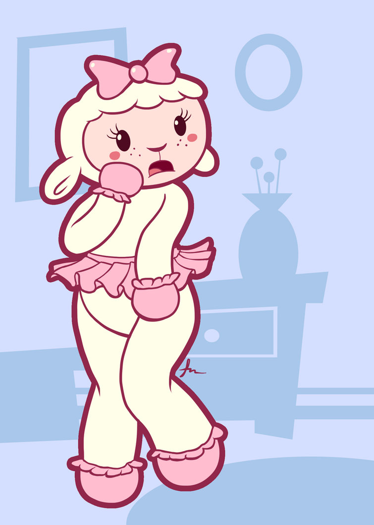 blush bow caprine female furboz lambie_(doc_mcstuffins) mammal sheep shy standing