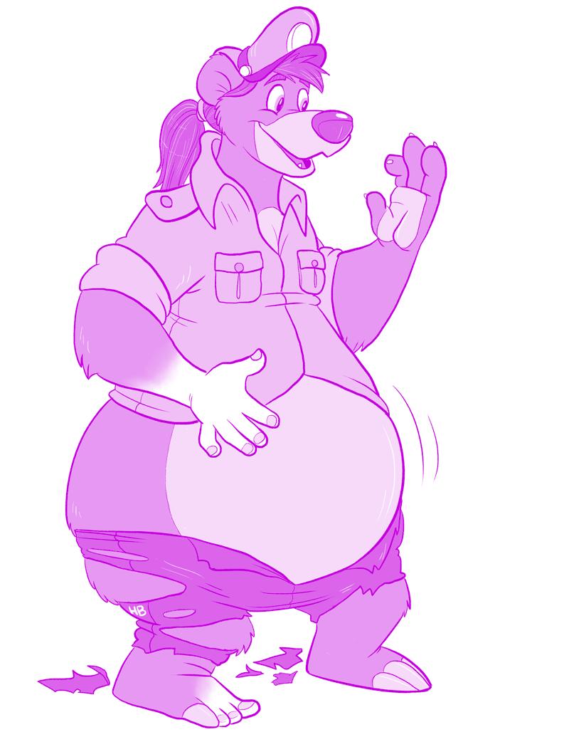 2017 4_fingers 5_fingers baloo bear clothing disney elbow_tufts hat hornbuckle mammal monochrome open_mouth open_smile pilot ponytail purple_and_white signature simple_background sketch sloth_bear smile solo talespin torn_clothing transformation tuft white_background