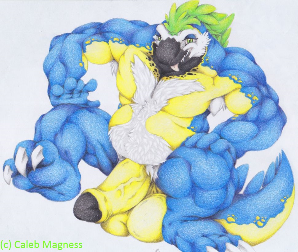 caleb_magness dinosaur fasttrack37d hairy looking_at_viewer male rae_keeye scalie solo traditional_media_(artwork)