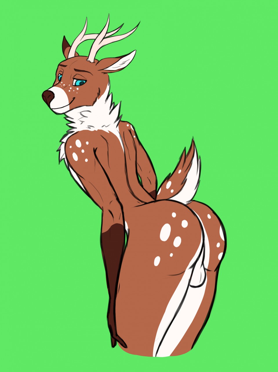 anthro antlers balls bent_forward cervine fluffboye fluffy girly horn looking_down male mammal solo