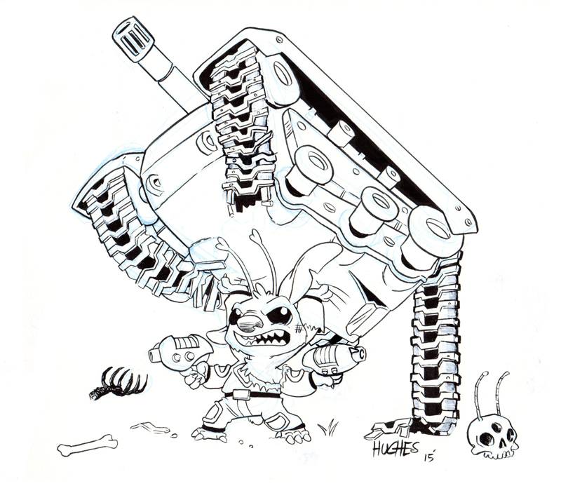 2015 4_arms 4_fingers 4_toes alien angry antennae black_eyes bone chest_tuft clothing disney experiment_(species) head_tuft holding_object holding_weapon jodyhughes lifting lilo_and_stitch multi_arm multi_limb notched_ear open_mouth plasma_rifle ribcage signature simple_background skull small_tail solo stitch super_strength toes torn_clothing traditional_media_(artwork) tuft weapon white_background