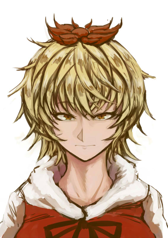 bangs blonde_hair brown_eyes closed_mouth commentary_request expressionless hair_ornament koyubi_(littlefinger1988) looking_at_viewer portrait short_hair solo toramaru_shou touhou