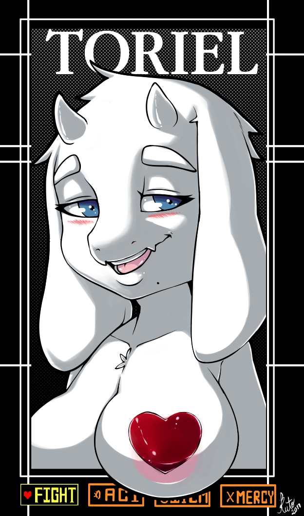 &lt;3 2017 anthro areola big_breasts blush boss_monster breasts caprine female fur goat horn long_ears mammal nude open_mouth pasties simple_background smile solo sruto tongue toriel undertale video_games white_fur