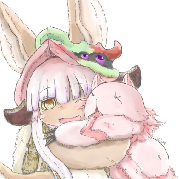 artist_request brown_eyes furry made_in_abyss nanachi_(made_in_abyss) open_mouth rabbit white_hair
