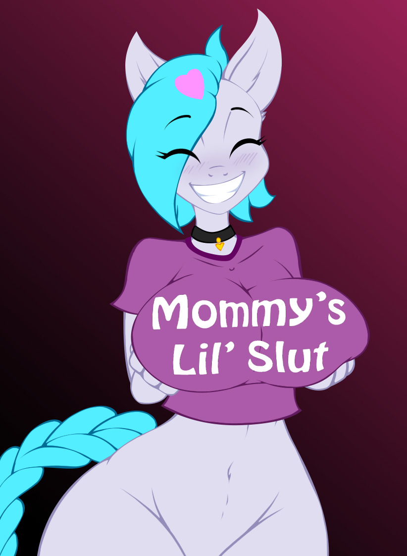 &lt;3 2017 anthro blush bottomless braided_hair breasts clothed clothing collar dawny_(oc) english_text equine eyes_closed fan_character hair horse jrvanesbroek mammal my_little_pony navel pony shirt t-shirt text turquoise_hair wide_hips