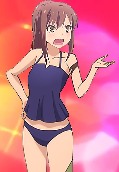 aoyama_nanami arm_at_side artist_request bangs bare_arms bare_shoulders bikini blunt_bangs collarbone foreshortening hand_on_hip high_ponytail legs looking_at_viewer mound_of_venus outstretched_hand ponytail sakura-sou_no_pet_na_kanojo shiny_hair solo swimsuits tankini wavy_mouth