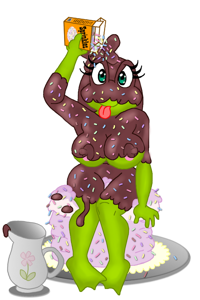 2016 4_fingers aliasing alpha_channel amphibian anthro arm_above_head big_breasts breasts cake cake_sitting candy chocolate chocolate_sauce crossed_legs digital_drawing_(artwork) digital_media_(artwork) dripping erect_nipples eyelashes female food food_play frog front_view full-length_portrait green_eyes green_skin hair hair_bow hair_ribbon holding_food holding_object humanoid_hands icing juice87 long_hair looking_at_viewer messy nipples non-mammal_breasts nude portrait ribbons simple_background sitting smile solo sprinkles tongue tongue_out transparent_background