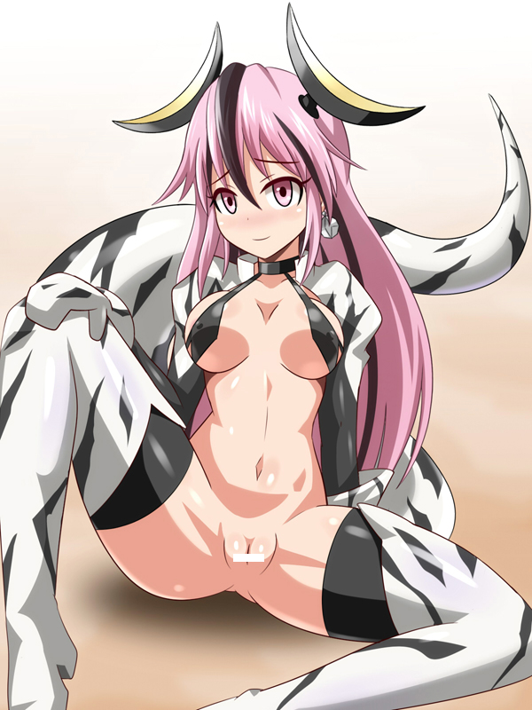 1girl blush breasts eleking large_breasts tail ultra_kaijuu_gijinka_keikaku