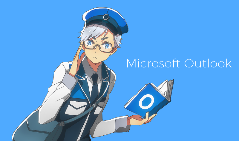 1boy bag blue_neckwear book copyright_name glasses hat male_focus messenger_bag microsoft_office microsoft_outlook necktie personification rosel-d shoulder_bag solo uniform upper_body vest