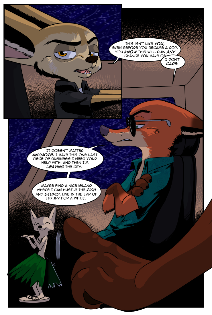 2017 akiric anthro canine clothed clothing comic crossed_arms dialogue disney driving duo english_text eyewear fennec finnick fox hula_doll inside_car male mammal nick_wilde sitting sunglasses text zootopia