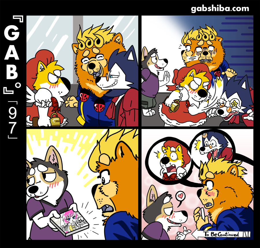 angry anthro award bau_husky black_nose blue_eyes blue_fur bow_tie brown_fur canine chow_chow clenched_teeth clothed clothing comic cosplay countershade_face countershading crossdressing crying cutaway dog dress emanata eyebrows eyewear flat_colors fully_clothed fur gab_shiba gabshiba glare glasses grin group half-closed_eyes husky mammal multicolored_fur open_mouth open_smile pictographics shiba_inu shocked siberian_husky side_view smile standing tan_fur tears teeth trophy two_tone_fur url wang_chow white_countershading white_fur yellow_fur