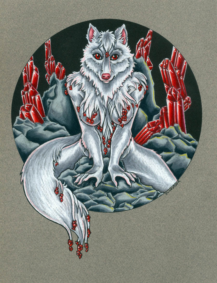 anthro breasts canine female fur gem grey_fur grey_hair hair mammal nude red_eyes ruby_(gem) sandy_schreiber solo wolf