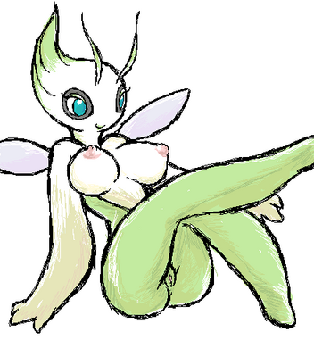 breasts celebi female legendary_pok&eacute;mon nintendo pok&eacute;mon pussy teal_eyes unknown_artist video_games wings