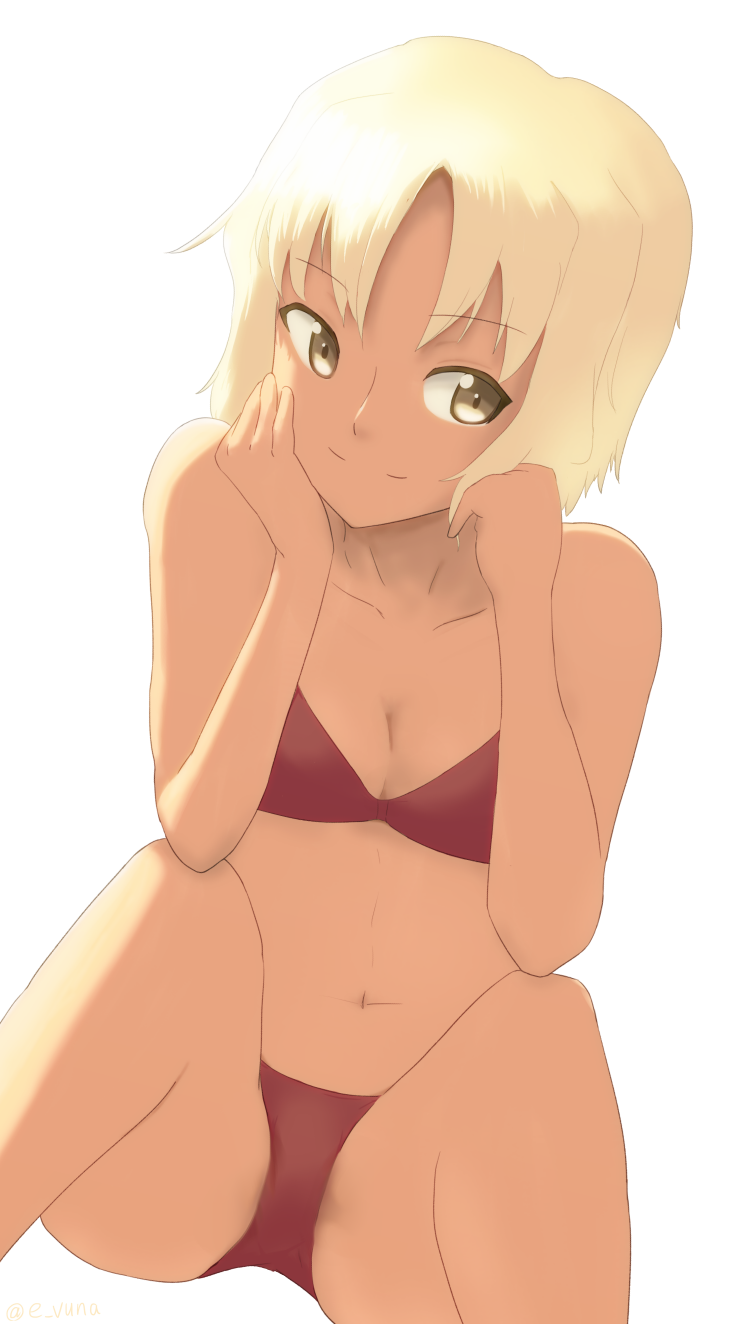 1girl bikini brown_eyes canaan canaan_(character) dark_skin small_breasts smile white_hair