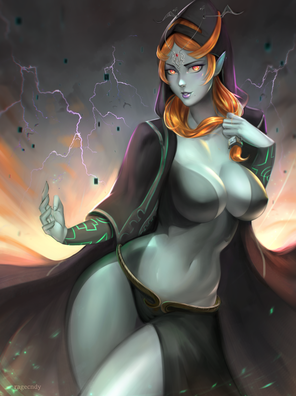 1girl breasts cleavage midna midna_(true) nintendo orange_hair purple_lips ragecndy solo the_legend_of_zelda the_legend_of_zelda:_twilight_princess twili_midna