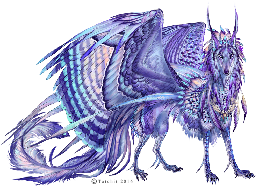 2016 alpha_channel ambiguous_gender canine claws feathered_wings feathers feral fur hybrid mammal paws purple_eyes purple_feathers purple_fur purple_nose simple_background tatchit transparent_background wings