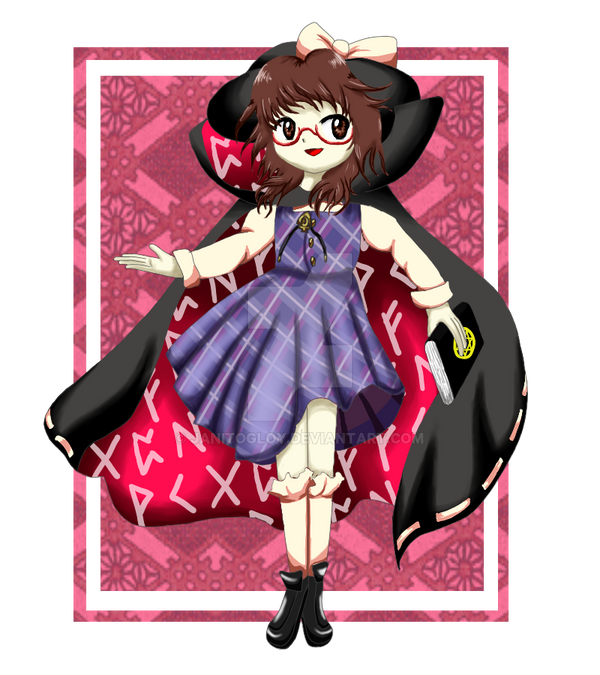 black_footwear brown_eyes brown_hair cloak fedora glasses gloves hat janitogloy outside_border parody plaid purple_shirt purple_skirt quimbaya_airplane red-framed_eyewear shirt skirt smile socks style_parody touhou usami_sumireko white_socks zun_(style)