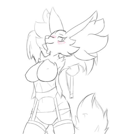 anthro blush blush_lines canid canine clothed clothing delphox digital_drawing_(artwork) digital_media_(artwork) female fox generation_6_pokemon inner_ear_fluff lingerie mammal monochrome nintendo partially_clothed pokemon pokemon_(species) simple_background sketch solo solo_focus tuft unknown_artist