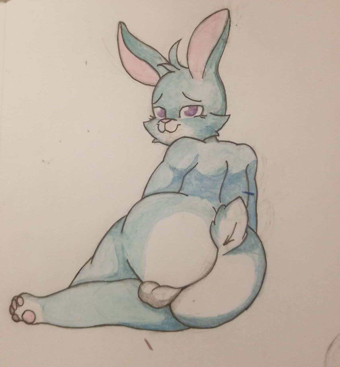 anonymous_artist anthro backsack balls benny_the_bunny big_butt butt genitals hi_res lagomorph leporid looking_at_viewer male mammal rabbit solo thick_thighs