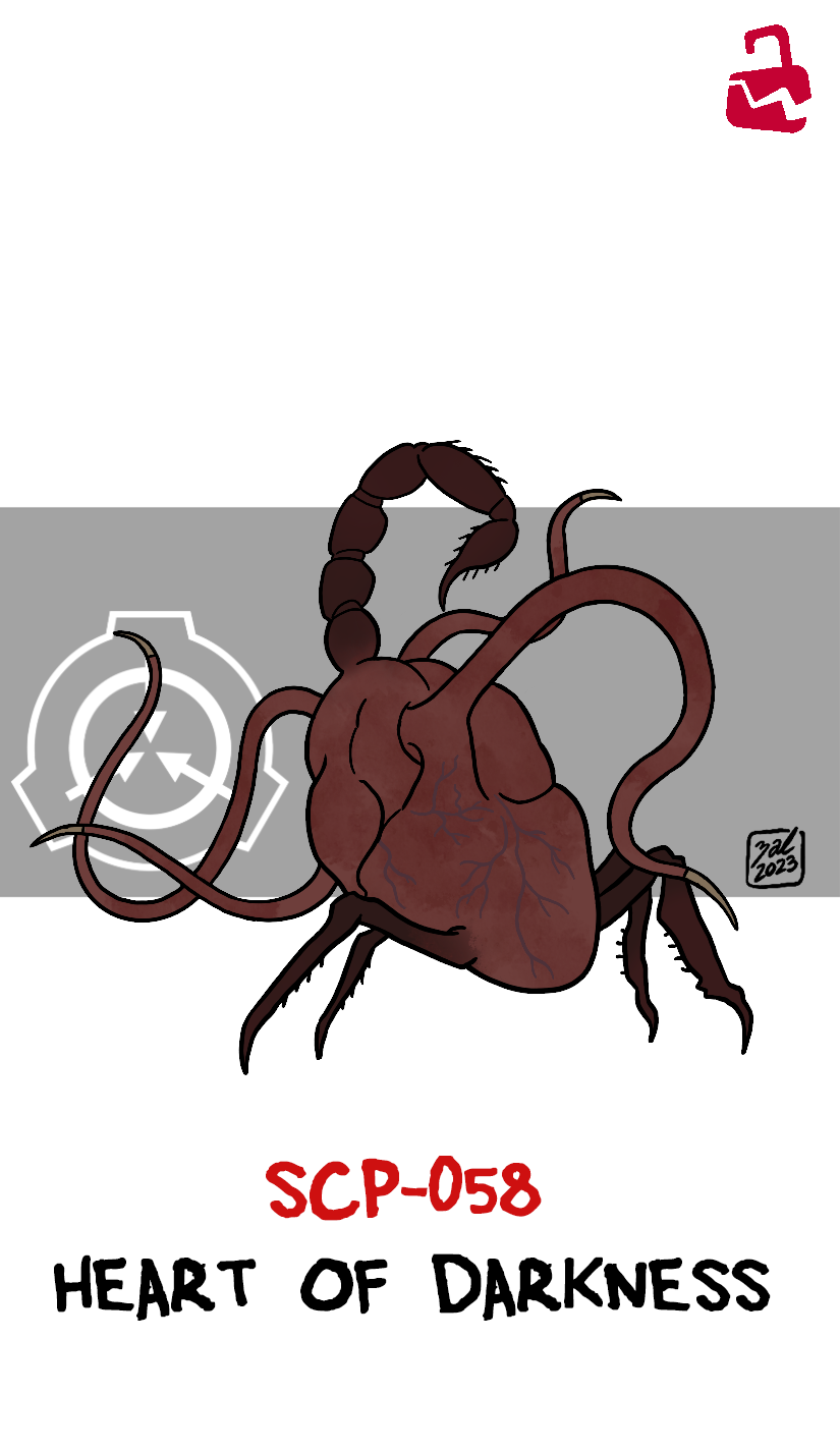 2023 4_legs ambiguous_gender arachnid arthropod artist_name black_legs black_tail black_text bovid broken_lock_symbol character_name colored dated digital_drawing_(artwork) digital_media_(artwork) english_text feral heart_(organ) heart_creature hi_res lock_symbol logo mammal organ_creature organs quadruped red_body red_lock_symbol red_tentacles red_text scorpion_tail scp-058 scp_foundation signature simple_background solo spikes spikes_(anatomy) standing stinger tail tentacles text vein white_background zal-cryptid