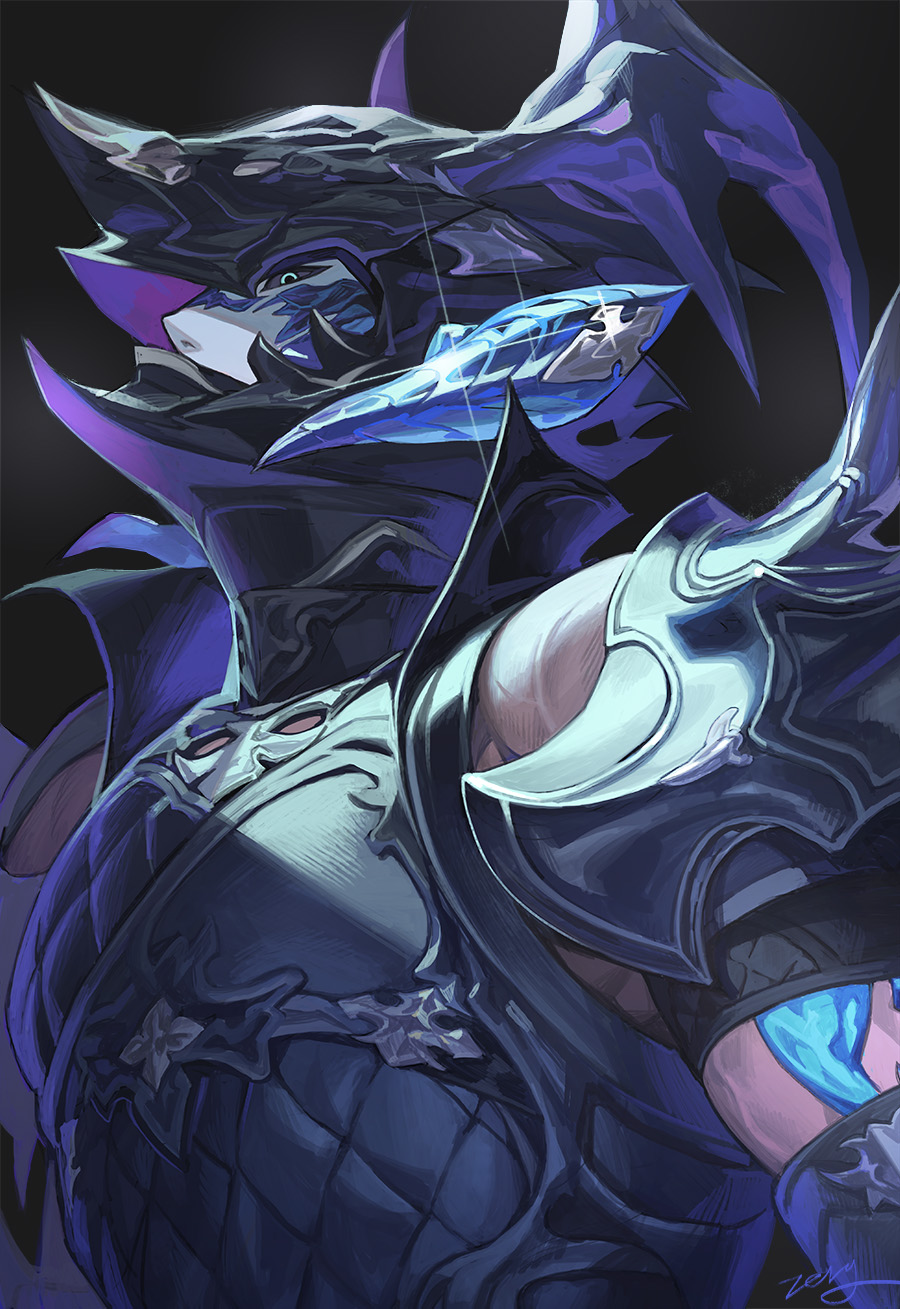 1boy armor au_ra black_sclera blue_eyes breastplate colored_sclera dragoon_(final_fantasy) final_fantasy final_fantasy_xiv from_side full_armor helmet highres horn_ornament horns looking_at_viewer looking_to_the_side male_focus monster_boy pauldrons profile scales shoulder_armor sideways_glance solo upper_body warrior_of_light_(ff14) winged_helmet zerg_(z79438659)