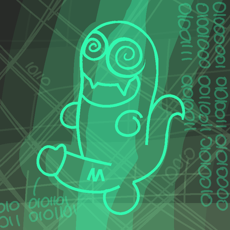 ambiguous_gender genitals geometry_dash ghost green_body green_line_art male penis presenting presenting_penis simple_background solo spiral_eyes spirit trail