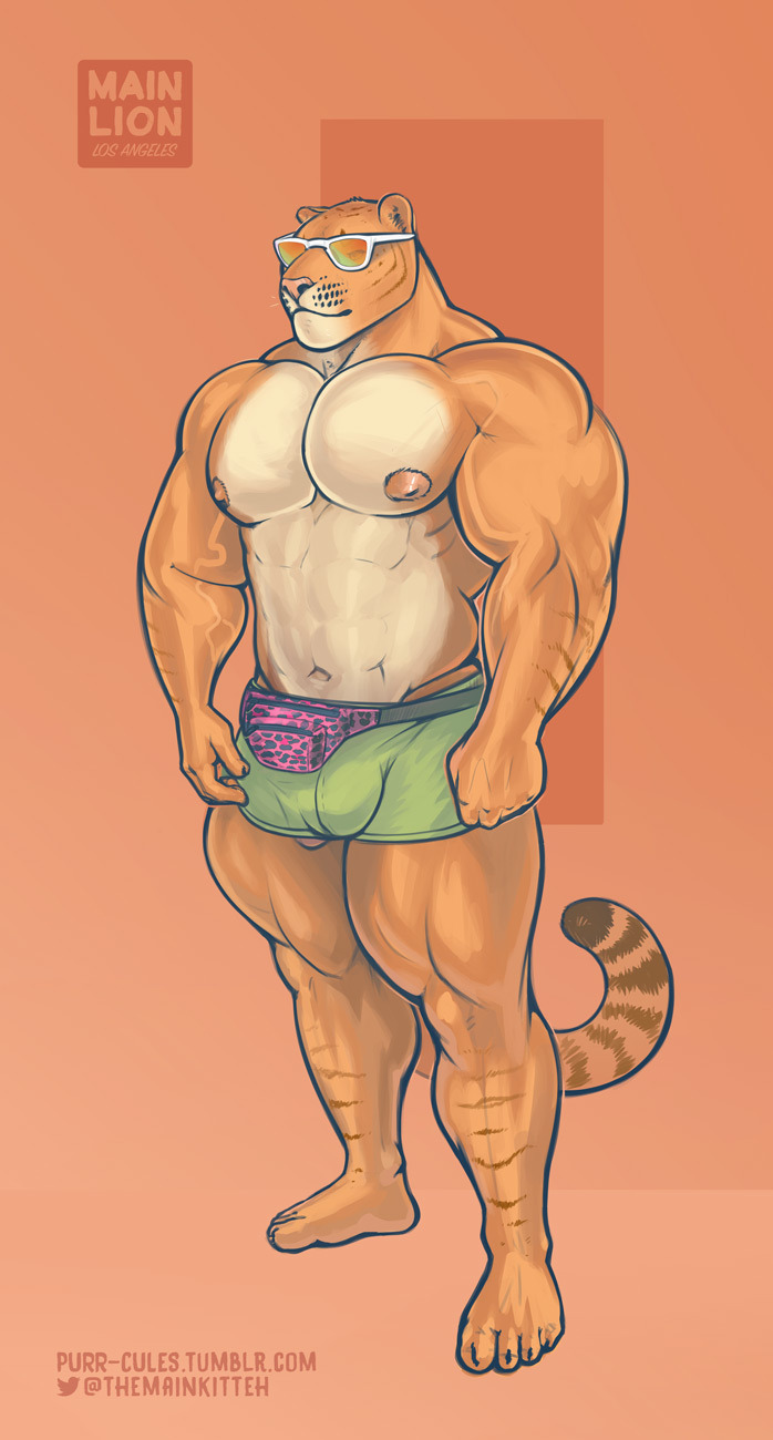 2017 abs anthro areola big_arms bulge clothed clothing eyewear fanny_pack feline hybrid hyper hyper_muscles liger mainlion male mammal markings muscular muscular_male nipples partially_clothed pecs penis penis_shaped_bulge shorts simple_background solo stripes sunglasses thick_thighs vein veiny_muscles wardrobe_malfunction