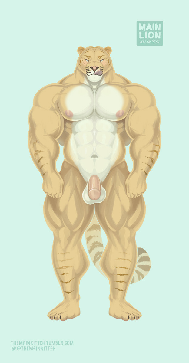 2017 abs anthro areola balls big_arms big_balls big_penis blue_eyes blush feline flaccid hybrid hyper hyper_muscles licking licking_lips liger mainlion male mammal markings muscular muscular_male nipples nude pecs penis simple_background solo stripes thick_thighs tongue tongue_out veiny_muscles