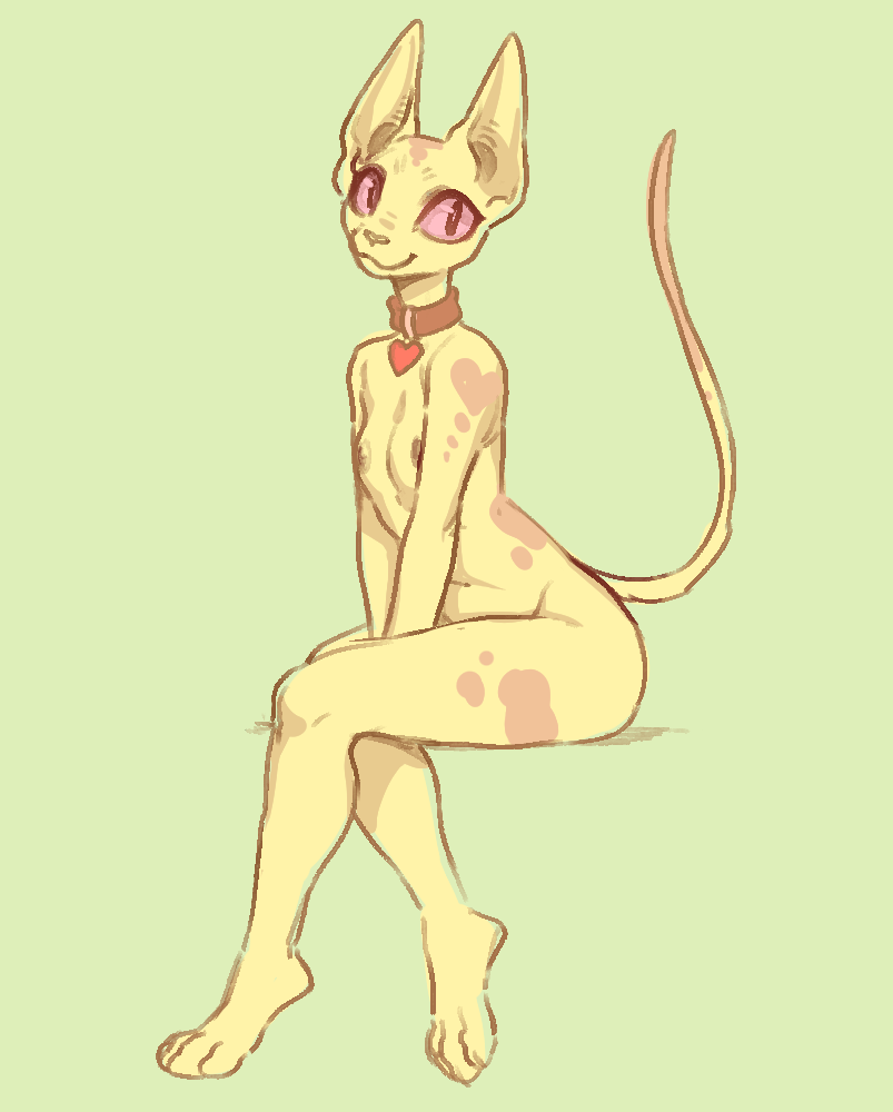 &lt;3 2017 4_toes :3 anthro biped brown_eyes brown_nipples brown_nose brown_skin cat claws crossed_legs digital_drawing_(artwork) digital_media_(artwork) digitigrade feline female flat_chested front_view full-length_portrait glacierclear green_background hairless head_tilt heart_nose hindpaw leaning leaning_forward long_tail looking_away mammal mostly_nude multicolored_skin naked_collar navel nipples paws pink_sclera pinup portrait pose simple_background sitting slim slit_pupils small_waist smile solo sphynx spots spotted_skin thin_tail toe_claws toes two_tone_skin yellow_skin yellow_theme