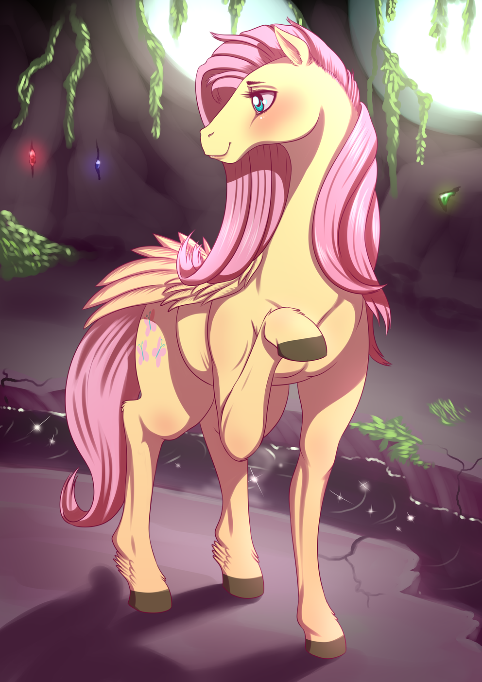 2017 blush cutie_mark dankflank equine feathered_wings feathers female feral fluttershy_(mlp) friendship_is_magic hair hi_res hooves long_hair mammal my_little_pony pegasus pink_hair smile water wings