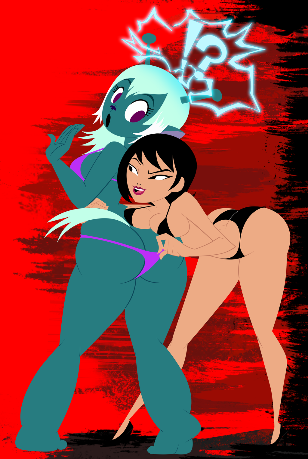 2017 alien antennae ashi big_breasts big_butt bikini breasts bue_(character) butt clothed clothing emoji female grimphantom human invalid_tag mammal mature_female open_mouth samurai_jack side_boob skimpy swimsuit