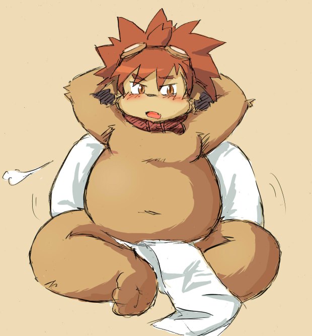 anthro belly blush clothing fundoshi japanese_clothing kota&acute; male mammal navel overweight overweight_male simple_background sitting solo underwear