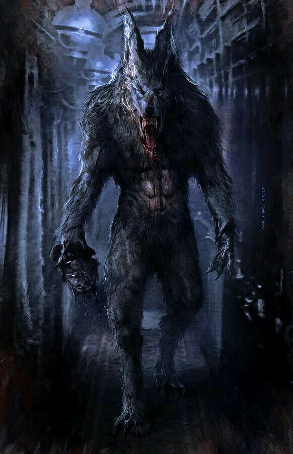 anthro black_fur blood canine claws detail_background dream fur haremmalik_(artist) inside looking_at_viewer male mammal nightmare open_mouth sharp_teeth solo teeth toe_claws tongue walking were werewolf