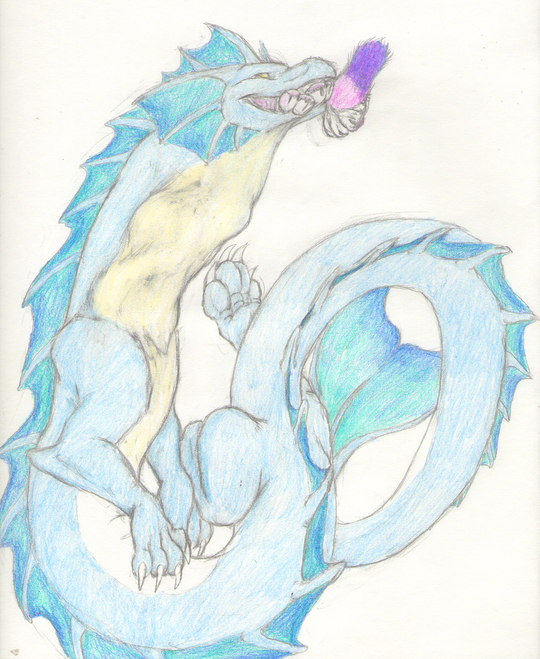 abiga&iuml;l anthro aquatic_dragon blue_scales dragon duo feline female female/female feral fur lynx mammal neck_bulge nude open_mouth oral_vore pink_fur purple_fur scales scalie sereina simple_background size_difference smile swallowing traditional_media_(artwork) vellum vore white_background white_fur yellow_eyes yellow_scales