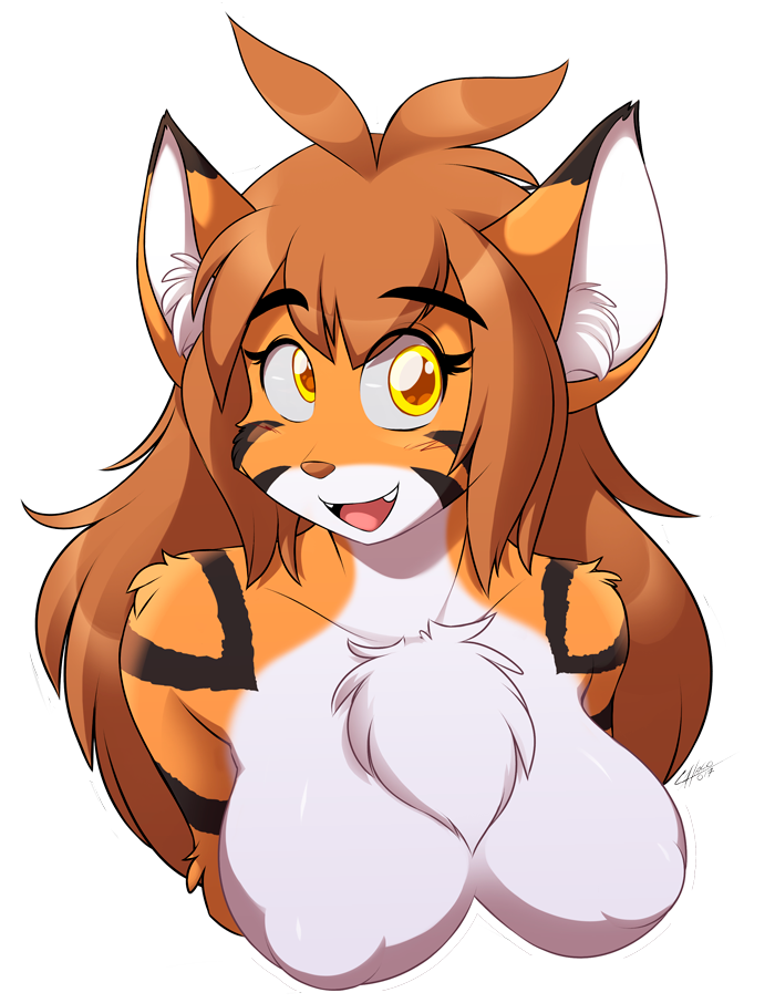 2017 alpha_channel anthro breasts brown_hair bust_portrait chalo chest_tuft feline female flora_(twokinds) fur hair inner_ear_fluff keidran long_hair looking_at_viewer mammal open_mouth orange_fur portrait simple_background solo transparent_background tuft twokinds yellow_eyes