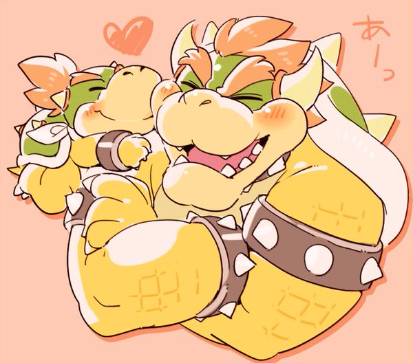 &lt;3 1boshi bowser bowser_jr. claws hair horn koopa male mario_bros muscular muscular_male nintendo open_mouth scalie smile teeth video_games