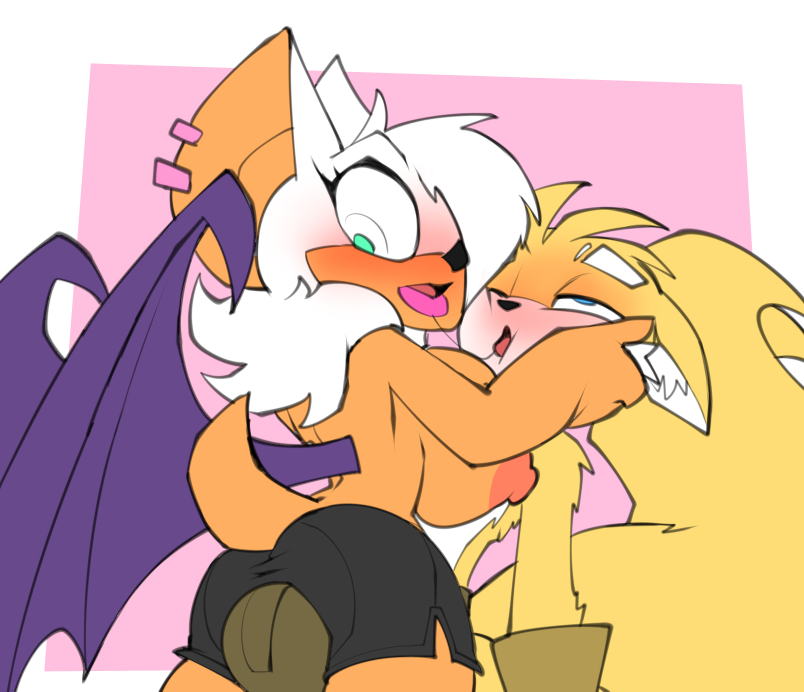 2017 anthro bat big_breasts bigdad blush breasts bulge canine clothed clothing duo female fox huge_breasts male male/female mammal miles_prower mobian_(species) nipples rouge_the_bat sonic_(series) wings