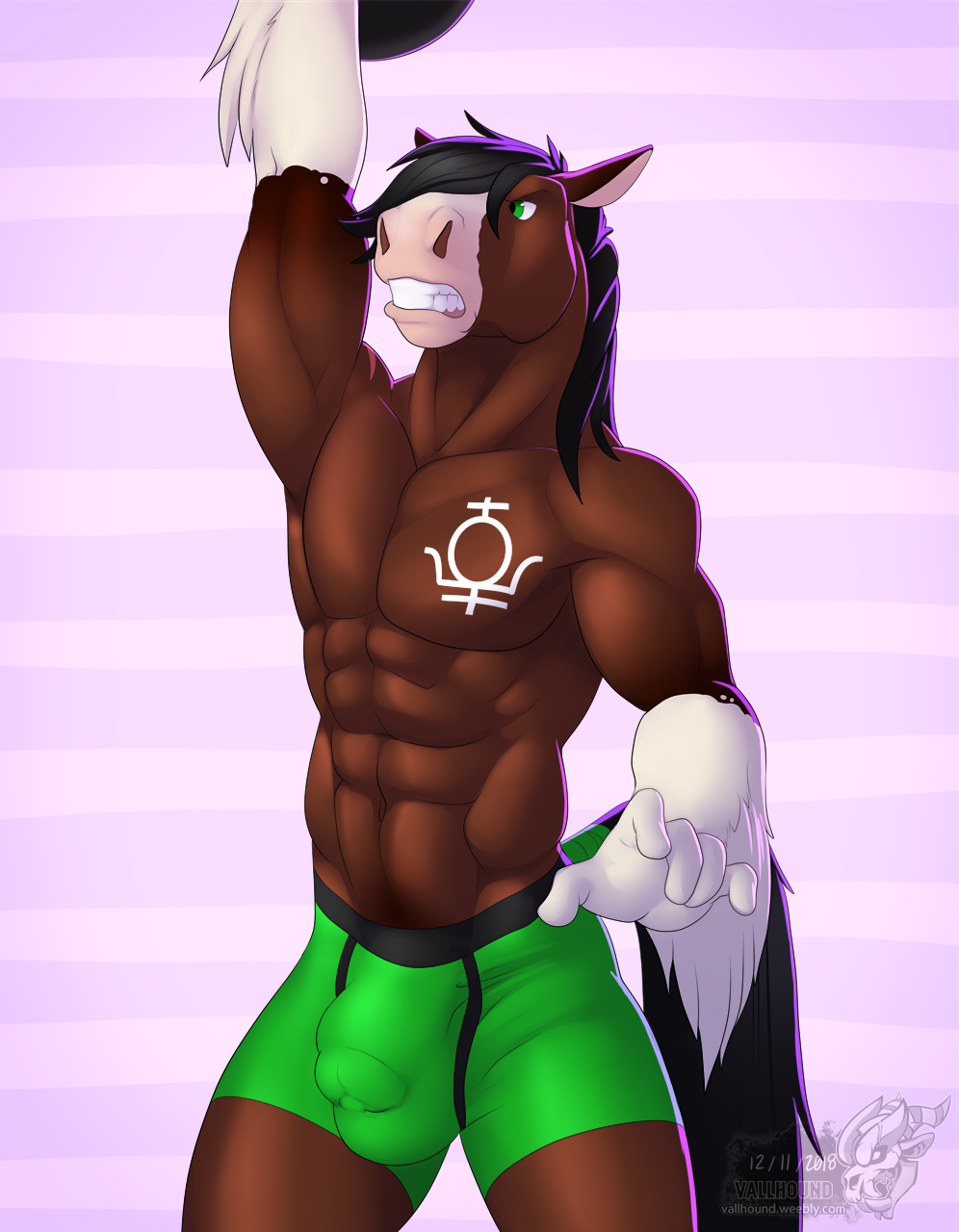 anthro briefs bulge clothed clothing equine hair horse male mammal muscular muscular_male penis_outline solo standing topless underwear vallhund