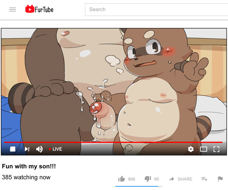 age_difference anthro balls cub duo father father_and_son gombay incest male male/male mammal parent penis son tanuki v_sign young youtube