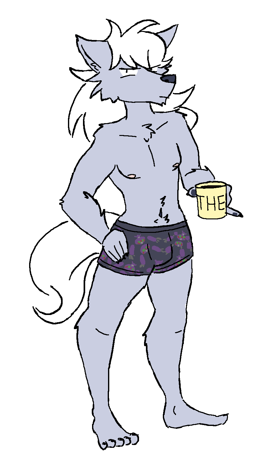 bare_chest black_underwear clothed clothing coffee_cup doopcity pretty_cure topless underoos underwear wolfrun
