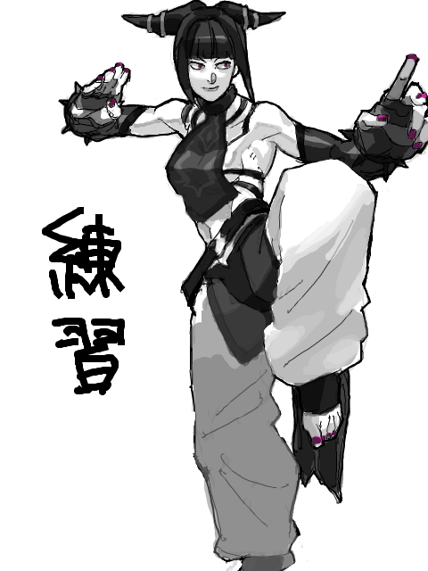 1girl bare_shoulders detached_sleeves drill_hair fighting_stance halter_top halterneck han_juri one_leg_raised sideboob solo spiked_bracelets street_fighter street_fighter_iv_(series) toned twin_drills